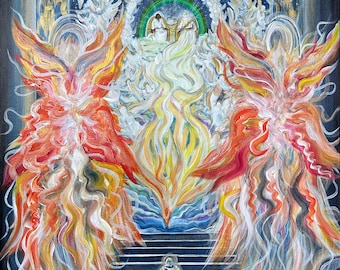 Isaiah 6 art print, Seraphim, Lion and the Lamb, Angel art, Lion of Judah, Christian art, Jesus art