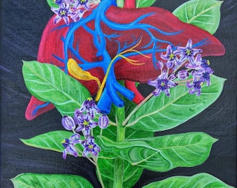 Floral art, Anatomical art, Anatomical Liver, Heart with Flowers, Liver art, Floral Anatomy, Christian wall art, Art print, Wall art