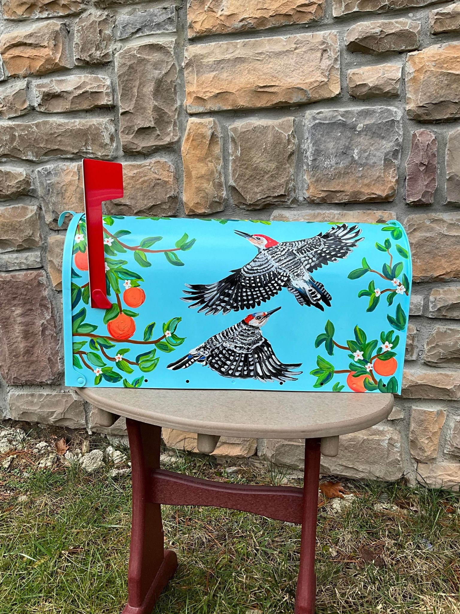 Hand Painted Mailbox, Large Mailbox, Orange Grove, Landscape