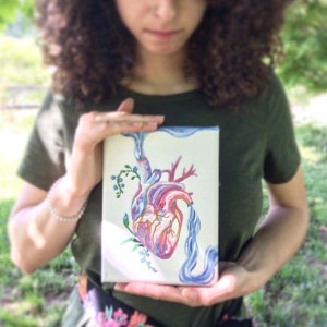 Anatomical Heart with Flowers, Heart and flowers, Floral Heart, Religious Art,Kintsukuroi, Faith, Spiritual