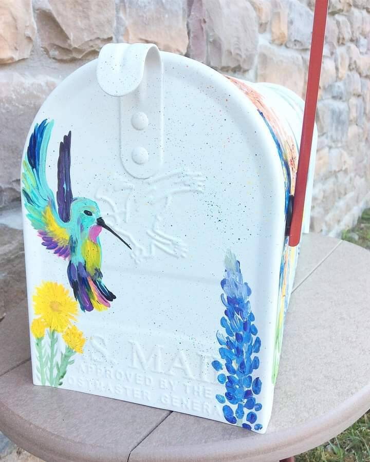 Hand Painted Mailbox, Medium Mailbox, Wildflowers, Hummingbirds
