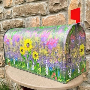 Hand painted mailbox, Large mailbox, Wildflowers, Sunflowers, Floral, Artistic, Unique designs, Sample, Custom Designs