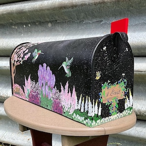 Hand painted mailbox, Medium mailbox,  Wildflowers, Hummingbirds, Floral, Artistic, Unique designs, Sample, Custom Designs