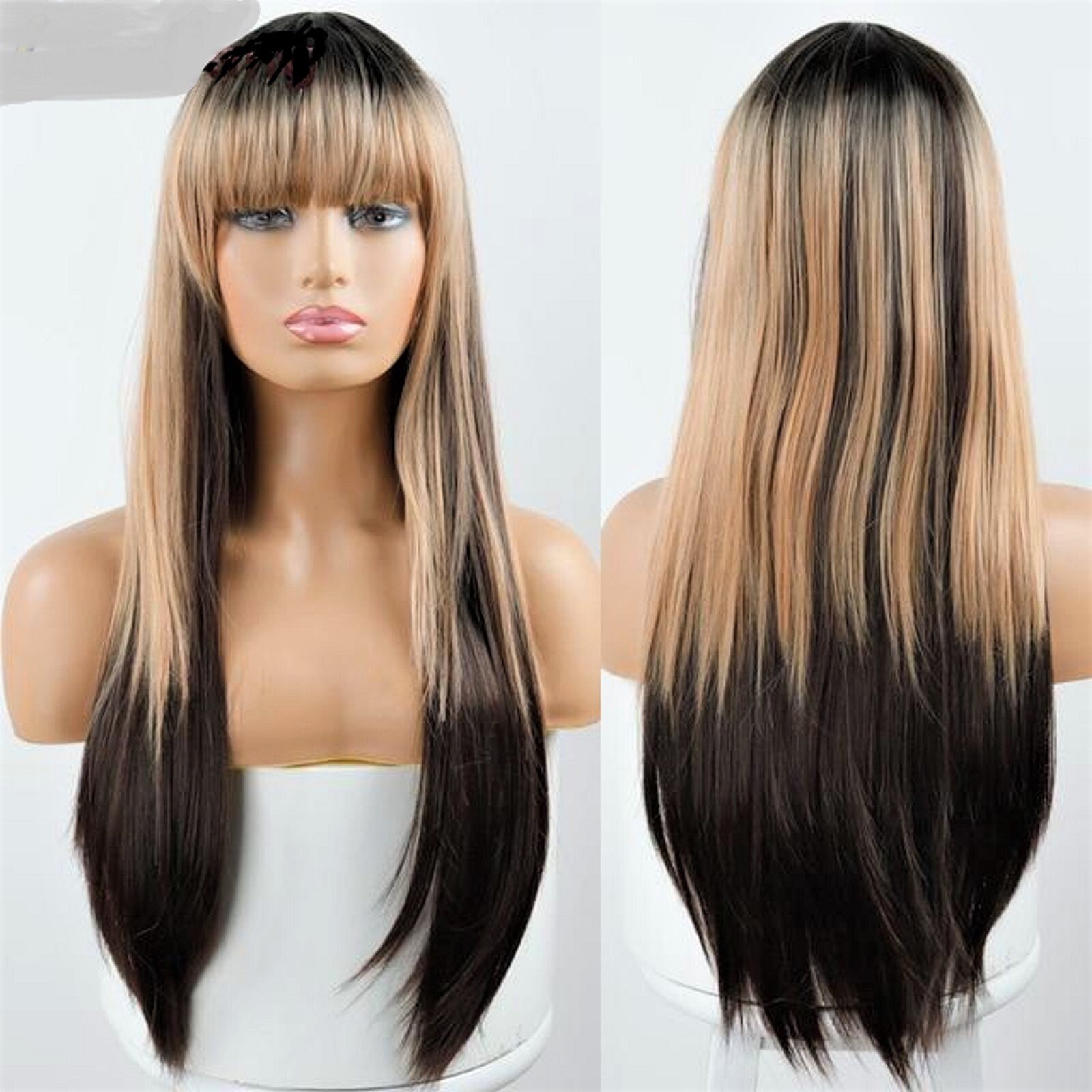 Long Two Tone Wigs With Bangs in 4 Different Shades Length 24 - Etsy India