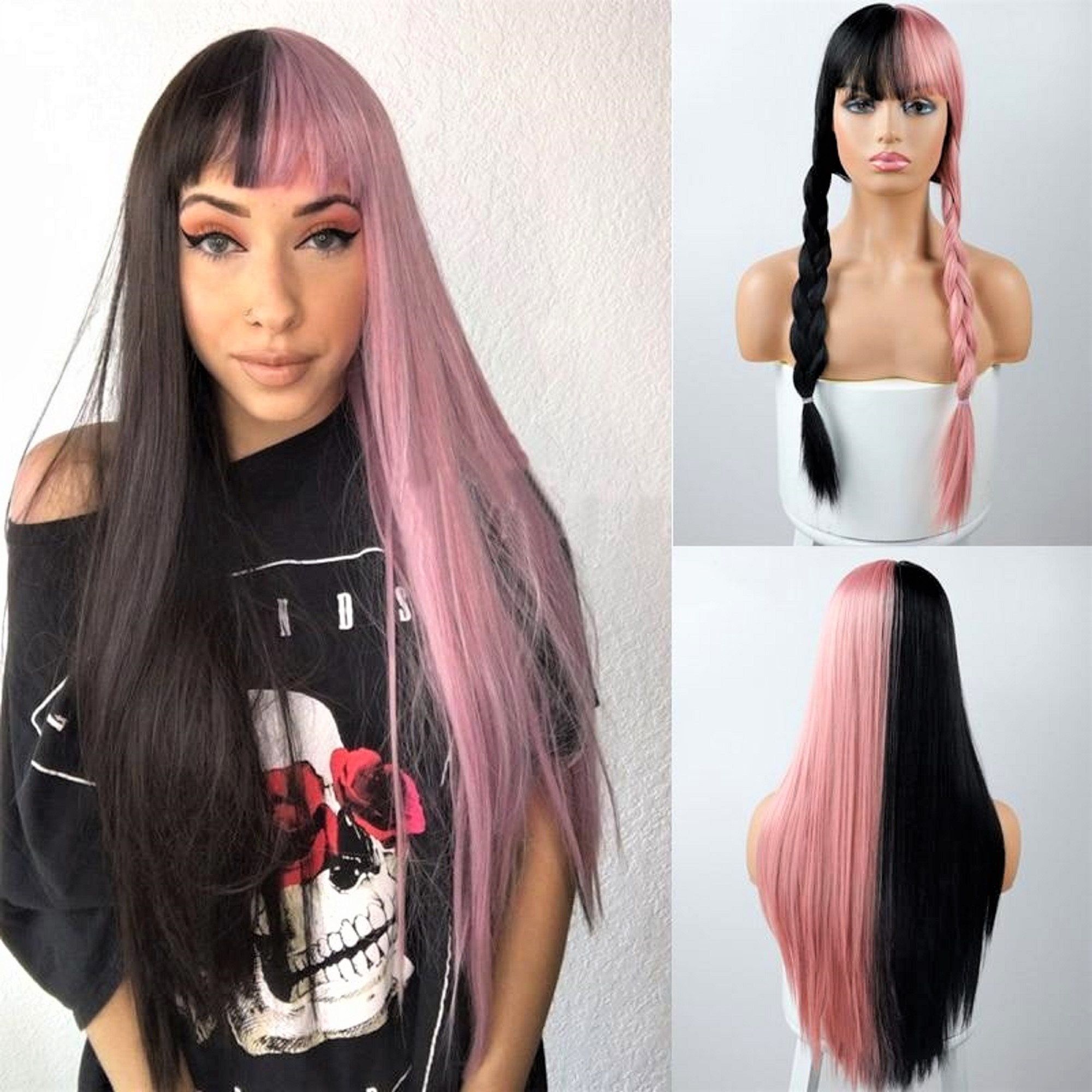 Long Two Tone Wig With Bangs in 3 Colours Change Your Look in - Etsy