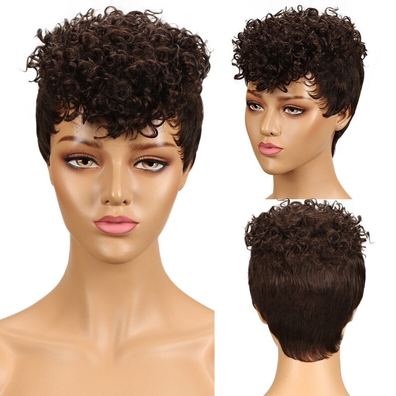 Pixie Curly Human Hair Wig Brazilian Curly Remy Hair 3 - Etsy