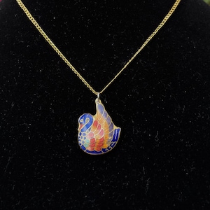 Vintage Rainbow Colored Swan Enamel Puff Charm Necklace