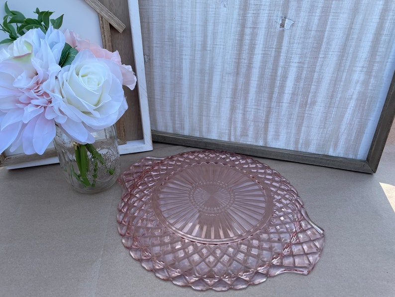 Antique Pink Depression Glass Diamond Pattern 11.5 Inch Etsy