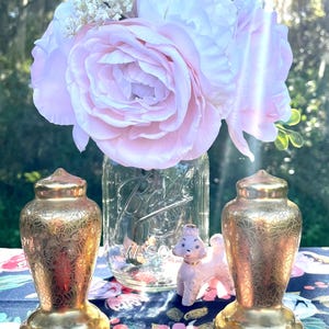 1930s 24 Carat Gold Pickard Rose and Daisy Etched Salt & Pepper Shaker Set