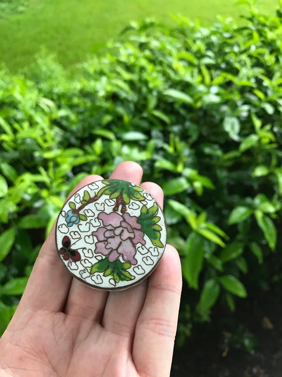 Vintage cloisonne box small round pill box small je gem