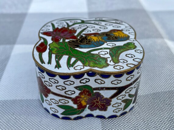 Vintage Cloisonné Rare Brass Trinket Box - image 3