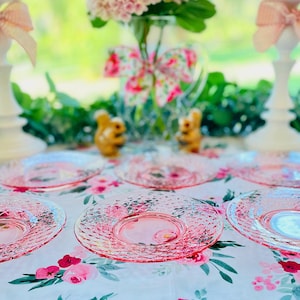 Antique Imperial Diamond Quilted Pink Depression Glass 6 inch Dessert Plates