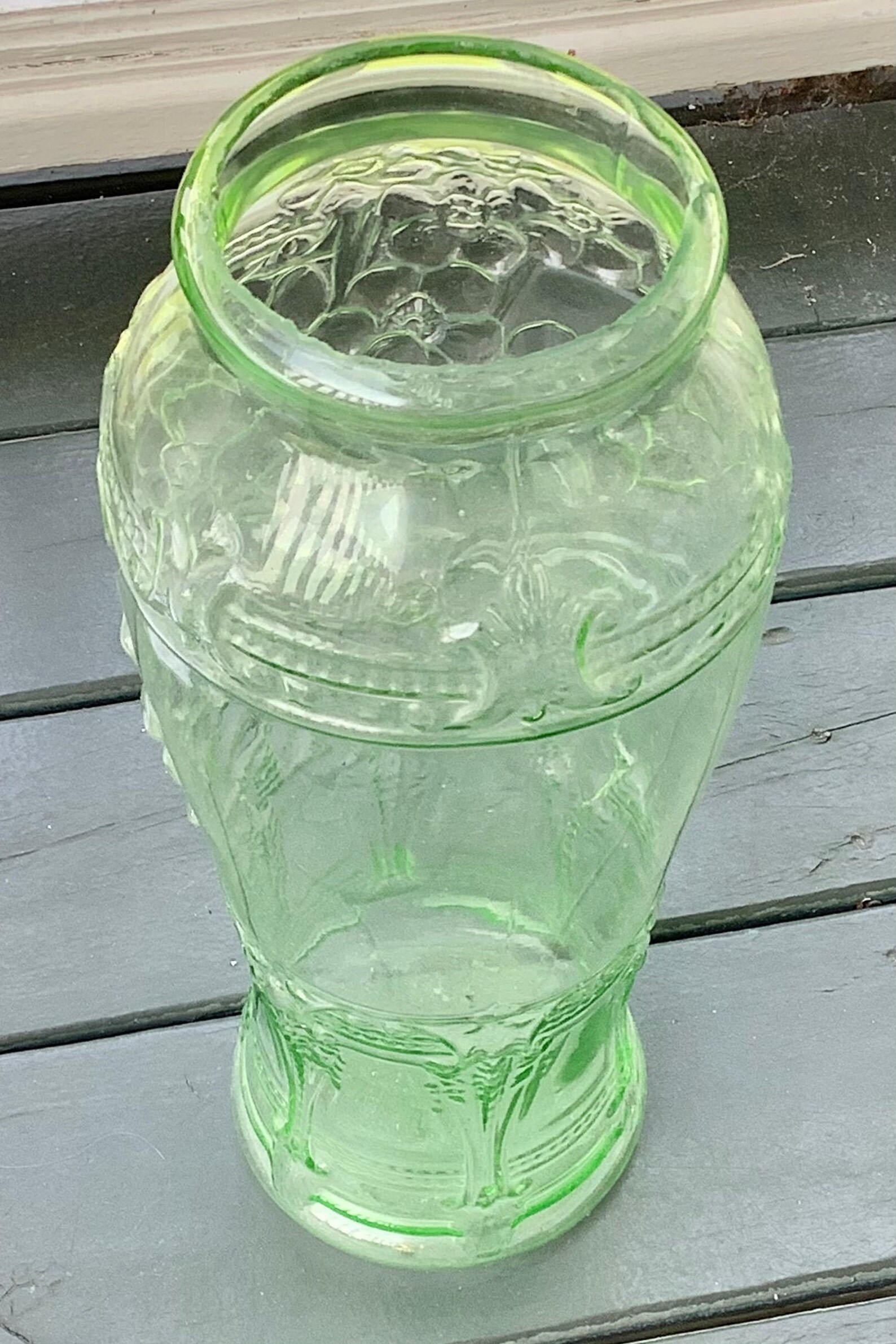 15 VASELINE GREEN Uranium Glass Tall Pickle Jar Vase Etsy