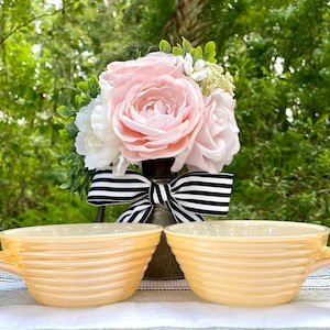 Vintage Peach Lusterware Fire King 23 Opalescent Glass Bowls with Handles