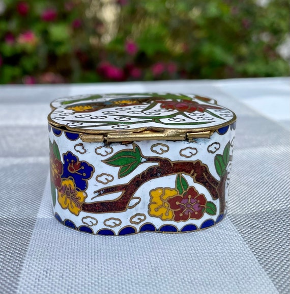 Vintage Cloisonné Rare Brass Trinket Box - image 4