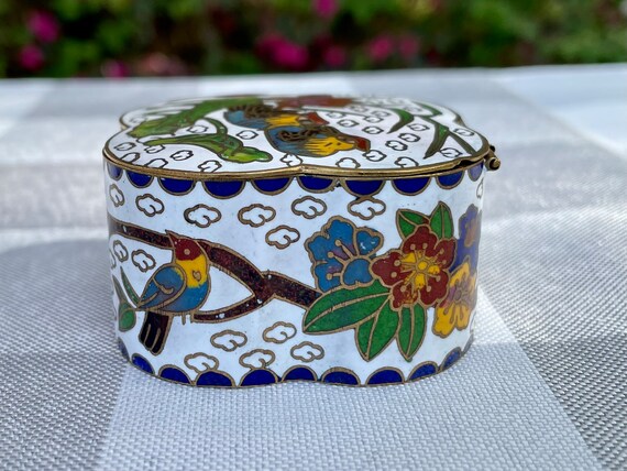 Vintage Cloisonné Rare Brass Trinket Box - image 2