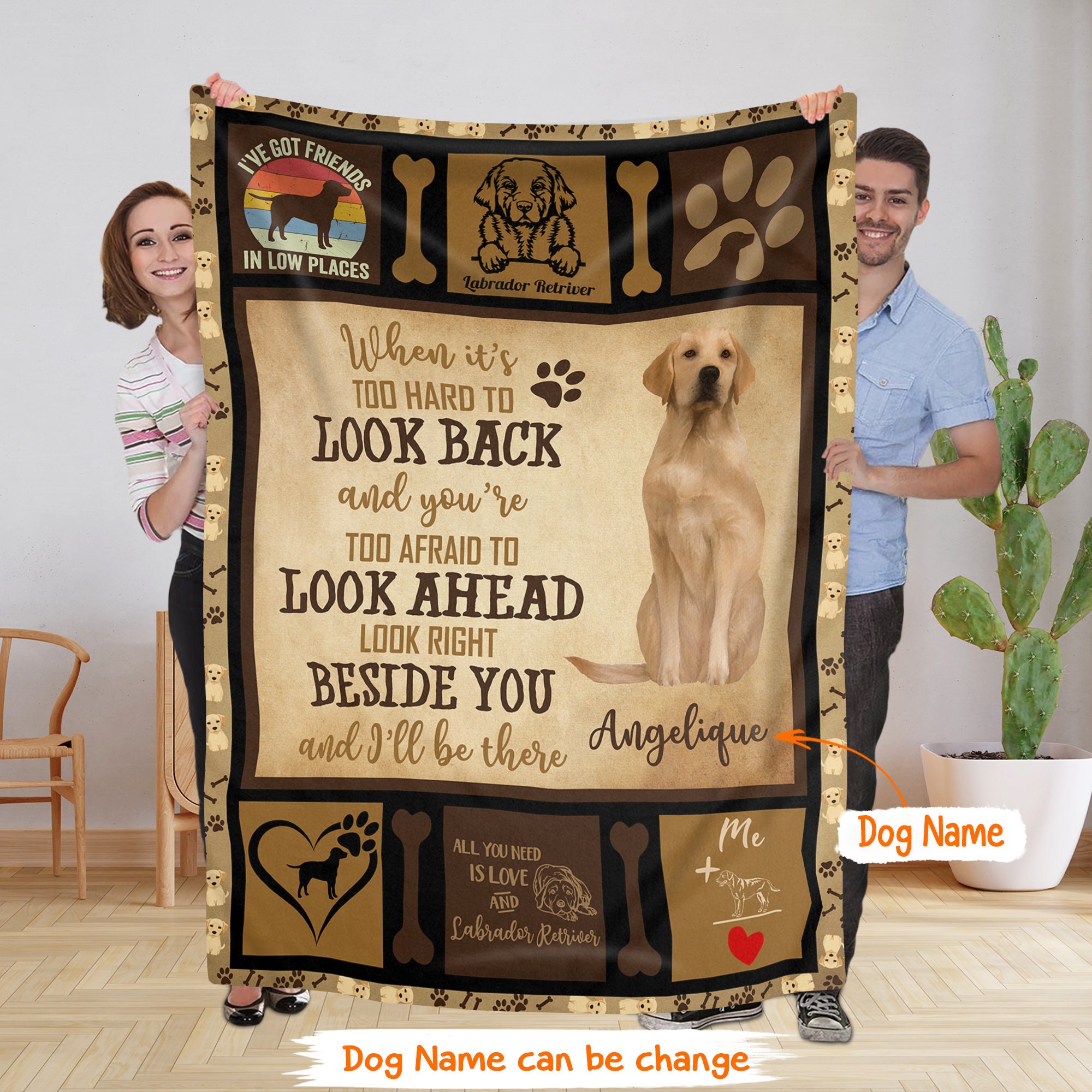 Personalized Name Labrador Retriever Dog Fleece Blanket, Custom