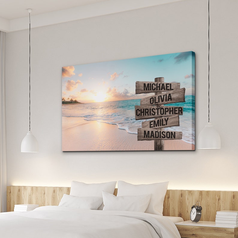 Personalized Sunset Beach Red Sky Canvas Wall Art With Name - Etsy