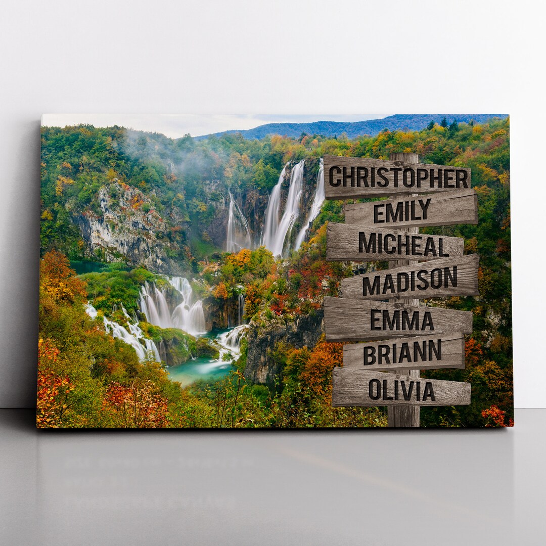 Personalized Family Name Sign Canvas Wall Art With Waterfall Forest and ...