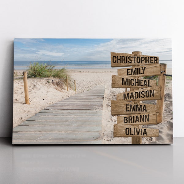 Personalized Boardwalk To The Beach Canvas Wall Art With Name Framed, Custom Name Sign Framed, Family Street Sign Canvas, Anniversary Gifts