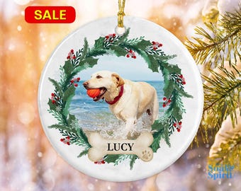 Personalized Photo Dog Christmas Wreath Ornament, Custom Dog Name, Pet Memorial Ornament, Dog Memorial, Custom Dog Ornament, Dog Lover Gift