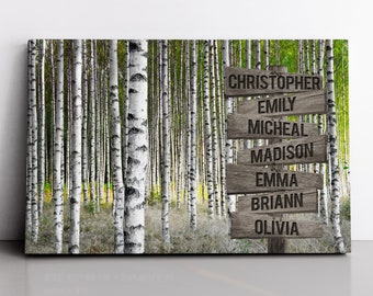 Personalized Birch Trees In Bright Sunshine Summer Canvas Wall Art With Name Framed Custom Family Name Street Sign Wedding Anniversary Gifts
