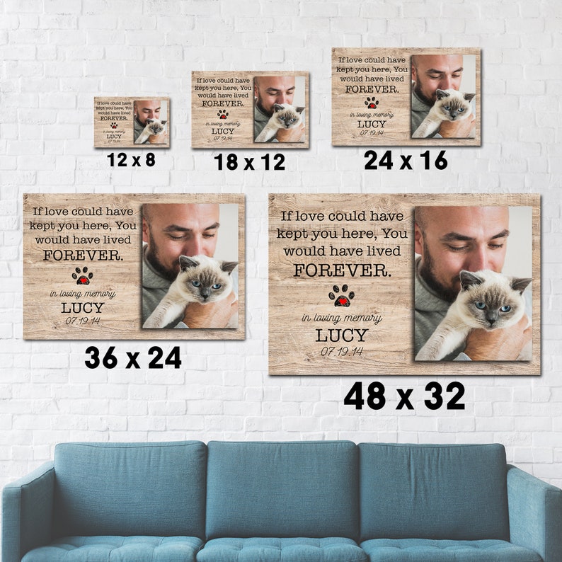 Op de afbeelding: Een houten gedenkplaat met een foto van een persoon die een kat vasthoudt. De plaat heeft de tekst "Als liefde je hier had kunnen houden, zou je voor ALTIJD hebben geleefd. In liefdevolle herinnering LUCY 07.19.14".