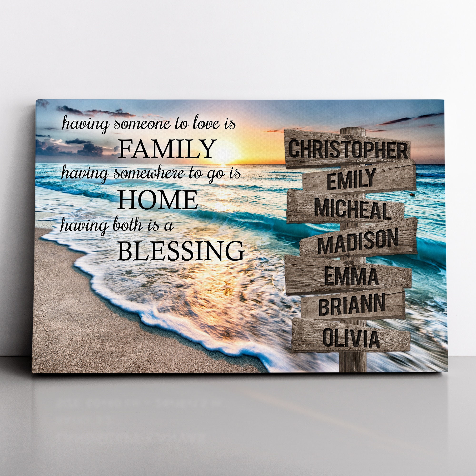 Custom Name Sign with Quote - Personalized Family Street Sign Canvas Wall Art with Last Name for Home Decor, Beach Road Signs Framed in Wood