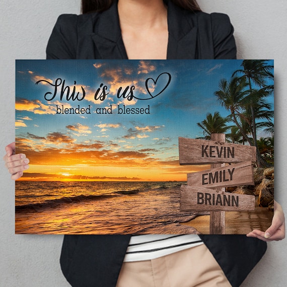 Personalized Sunset Beach Canvas Wall Art With Name Family Etsy