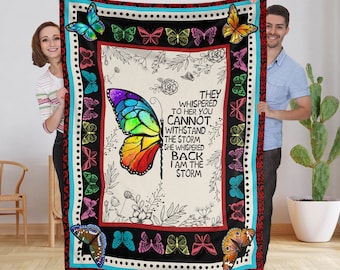 I Am The Storm Purple Butterflies Fleece Blanket, Purple Butterfly Blanket, Housewarming Gift, Birthday Gift For Her Him, Home Decor Gifts