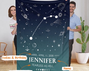 Personalized Name Astrology Blanket, Custom Zodiac Aries Taurus Gemini Cancer Leo Virgo Libra Scorpio Sagittarius Capricorn Aquarius Pisces