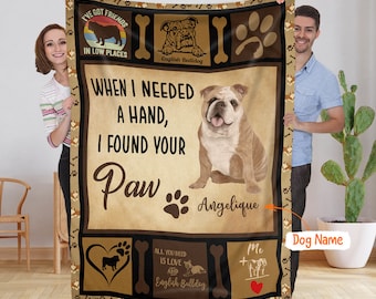 Personalized Name English Bulldog Dog Fleece Blanket, Custom Dog Name Blanket, Housewarming Gift For Dog Lover, Birthday Gift For Her Him