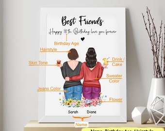 30th 40th 50th Best Friend Birthday Gifts Personalised, Best Friend Print Gift Christmas, Picture Frame, Birthday Gift For Her Best Friend