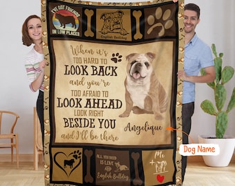Personalized Name English Bulldog Dog Fleece Blanket, Custom Dog Name Blanket, Housewarming Gift For Dog Lover, Birthday Gift For Her Him