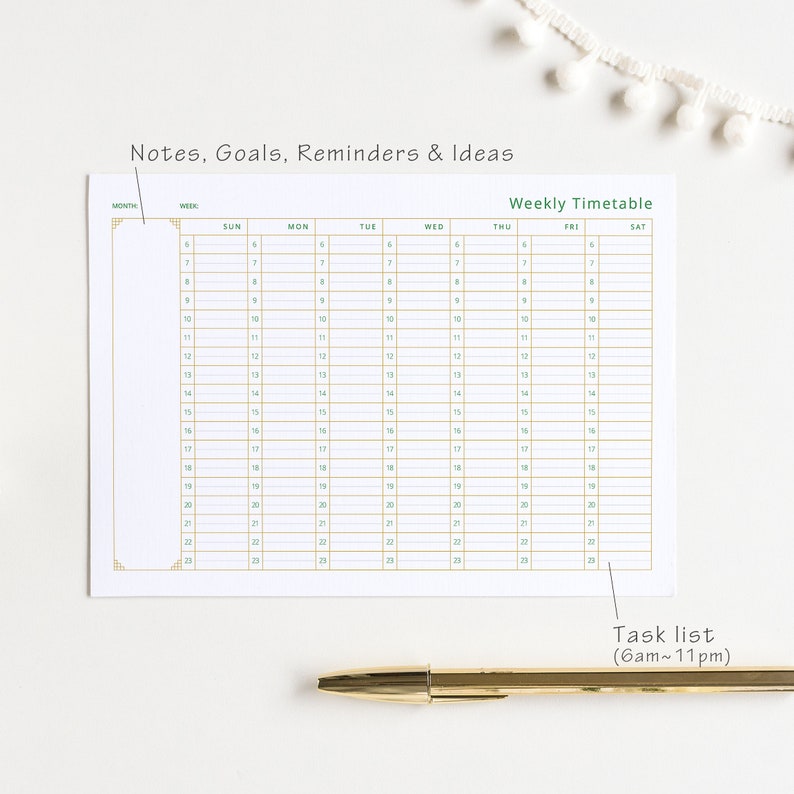 minimalist weekly hourly planner sunday start printable etsy