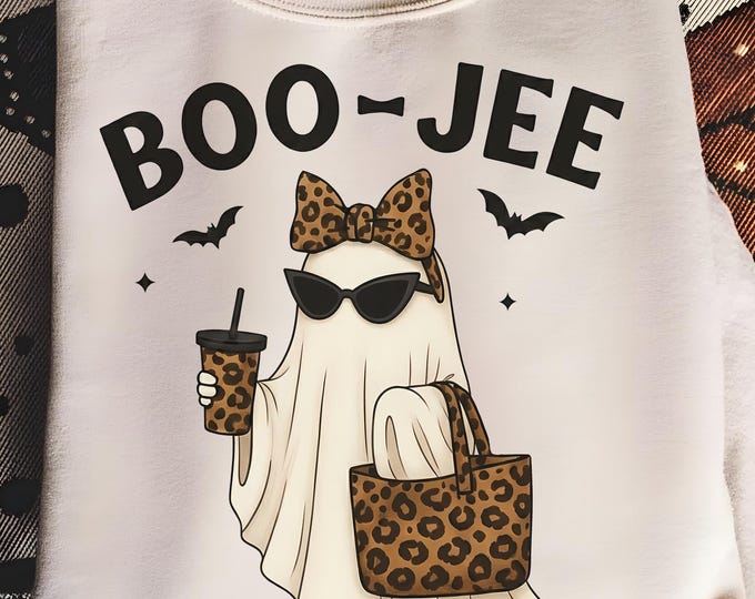 Featured listing image: Leopard Print Boo Jee Ghost PNG: Boujee Halloween Design (Digital Download)