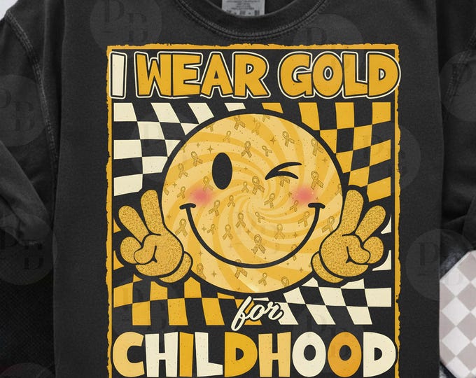Featured listing image: Gold Ribbon Retro PNG: Childhood Cancer Awareness Design (Digital Download)
