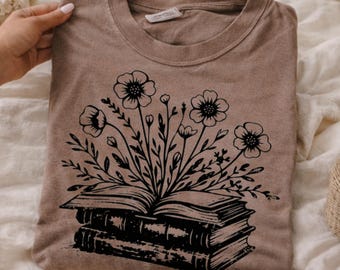 Vintage Book Flowers PNG | Book Lover Floral Illustration | Boho Botanical Line Art | Reading Aesthetic Sublimation PNG