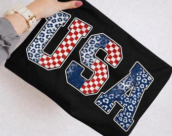 USA PNG Sublimation | Patriotic Checkered Leopard USA Shirt Design | 4th of July American Digital Download Clipart