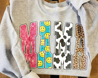 MAMA PNG | Colorful Mama Shirt Design | Smiley Cow Leopard Mama PNG | Trendy Mom Sublimation | Digital Download