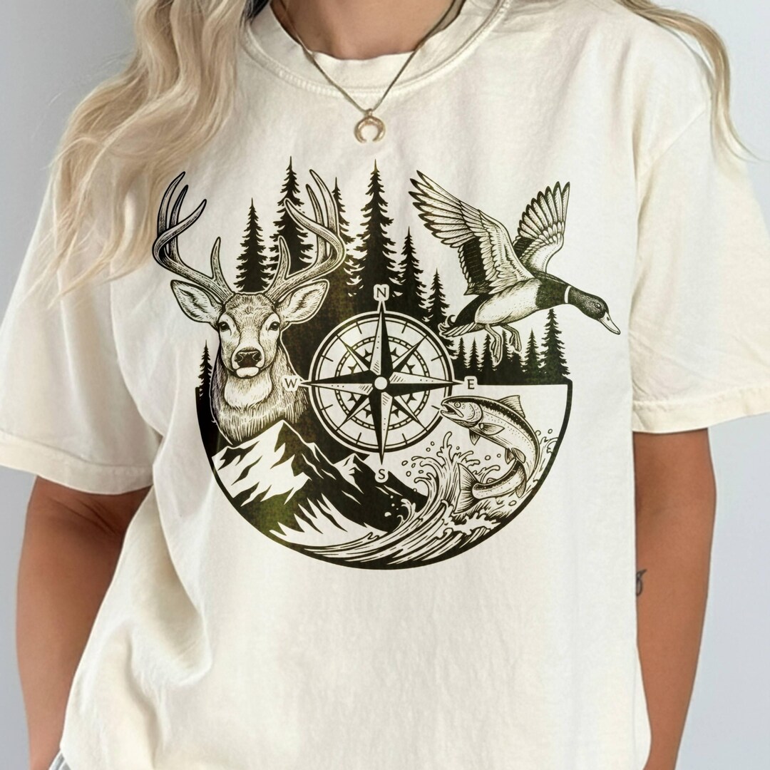Deer Duck Fish Compass PNG | Hunting Sublimation | Vintage Outdoor ...