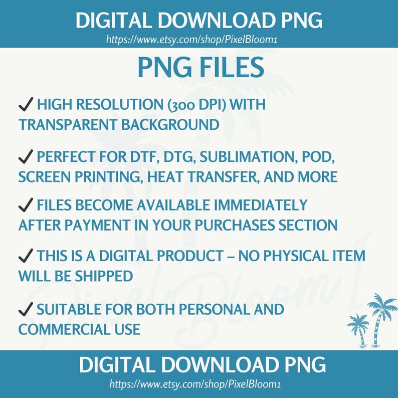 May include: Digital download PNG files with a transparent background. The image includes text that says "High Resolution (300 DPI)", "Perfect for DTF, DTG, Sublimation, POD, Screen Printing, Heat Transfer, and More". The image also states that the files are available immediately after payment.