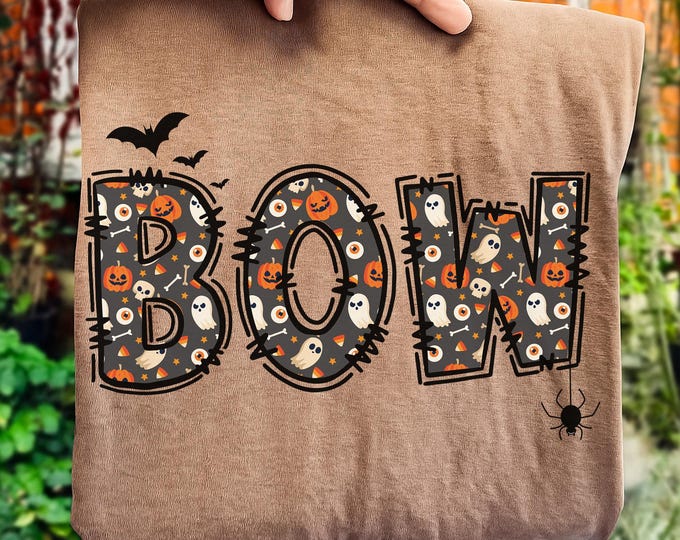 Featured listing image: Boo Halloween PNG | Funny  Ghost with Bow Clipart Png, Digital Download, Sublimation