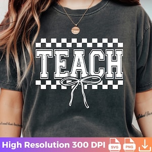 Neon Checkered TEACH Png Svg: Distressed Back to School Design (Digital Download