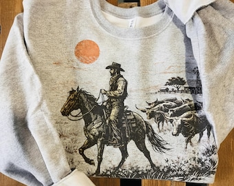 Vintage cowboy png, sublimatie western ranch, rustieke kunst paardenveeboerderij