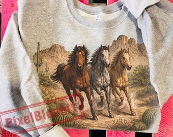 Vintage Western Horses PNG | Retro Running Horses Desert Art | Cowboy Wild Horse Design | Western Shirt Sublimation Digital Download