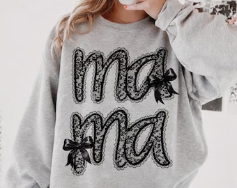 Mama Lace PNG | Black Lace Mama Typography | Elegant Bow Lettering Design | Sublimation Digital Download