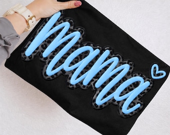 Mama PNG Sublimation | Blue Neon Leopard Mama Shirt Design | Trendy Mom Graphic Digital Download Clipart