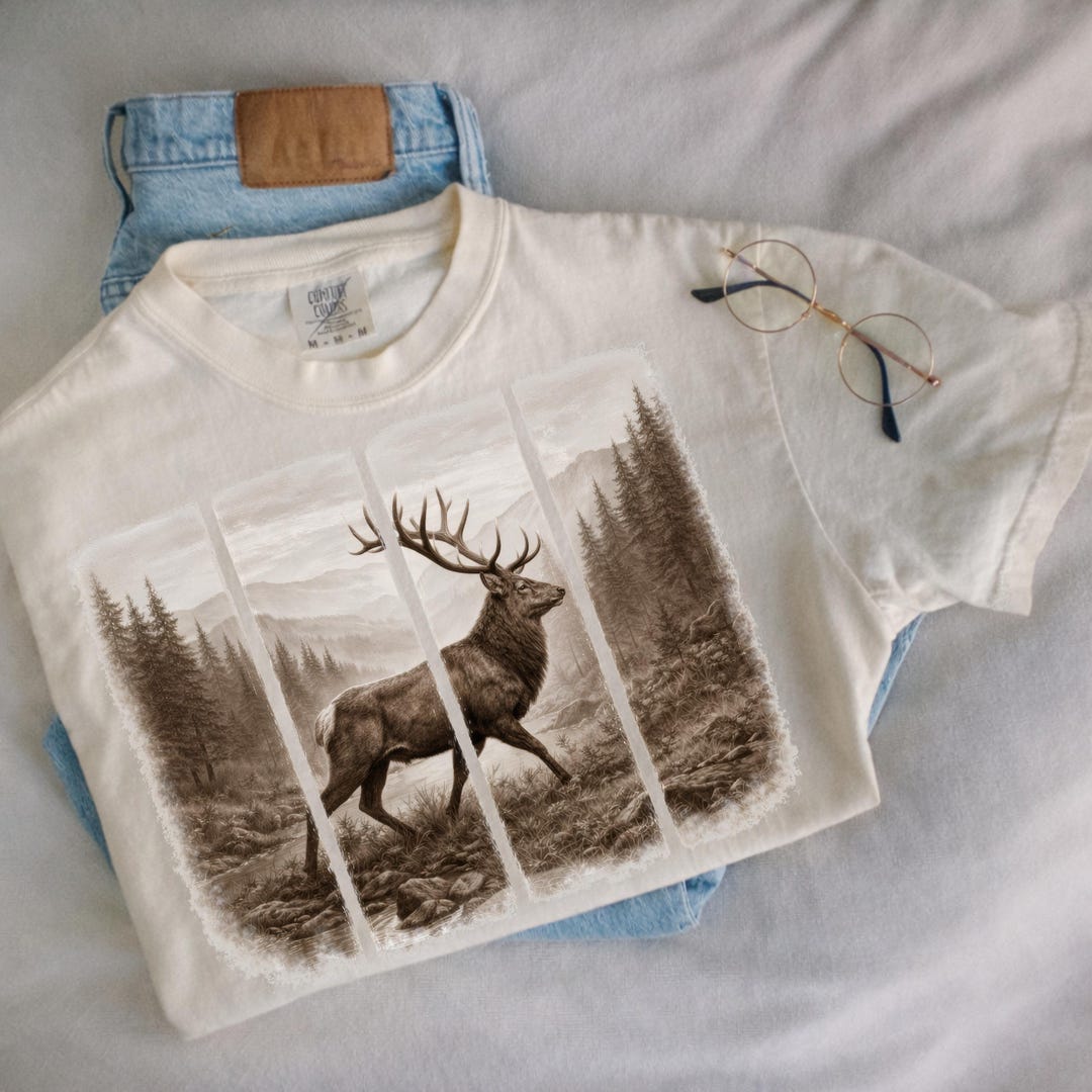 Vintage Elk PNG | Rustic Deer Triptych Illustration | Woodland Wildlife ...