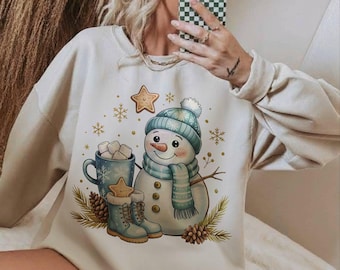 Funny Cute Snowman PNG, Cozy Winter Mug and Snowman Clipart, Hot Cocoa Cup Digital Download, Snowman with Boots & Ginger Cookie Art